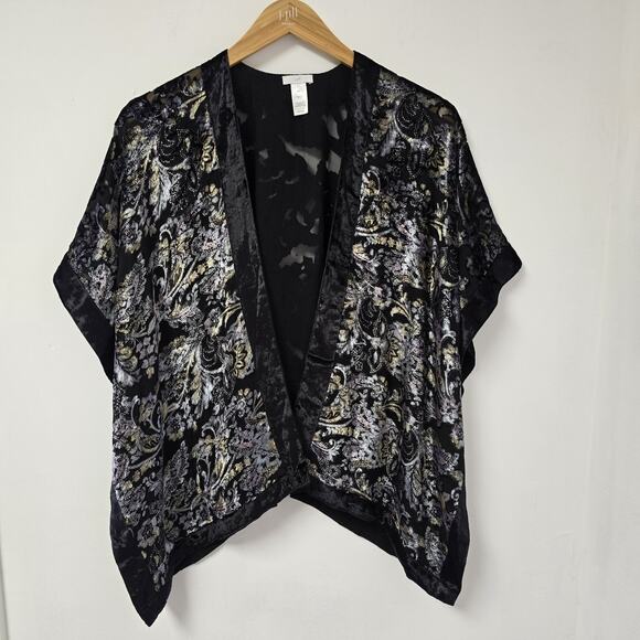 J Jill Kimono Ruana Size S-L Velvet Burnout Floral Open Front Boho Gypsy Paisley - Picture 1 of 9